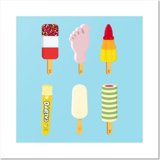 mix of Ice lollies pastel blue background Posters and Art